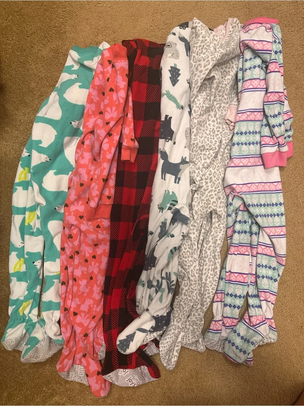 Carter's Kids Fleece Footie Pajama Bundle - Teal, Coral, Red, Gray, Pink, Purple